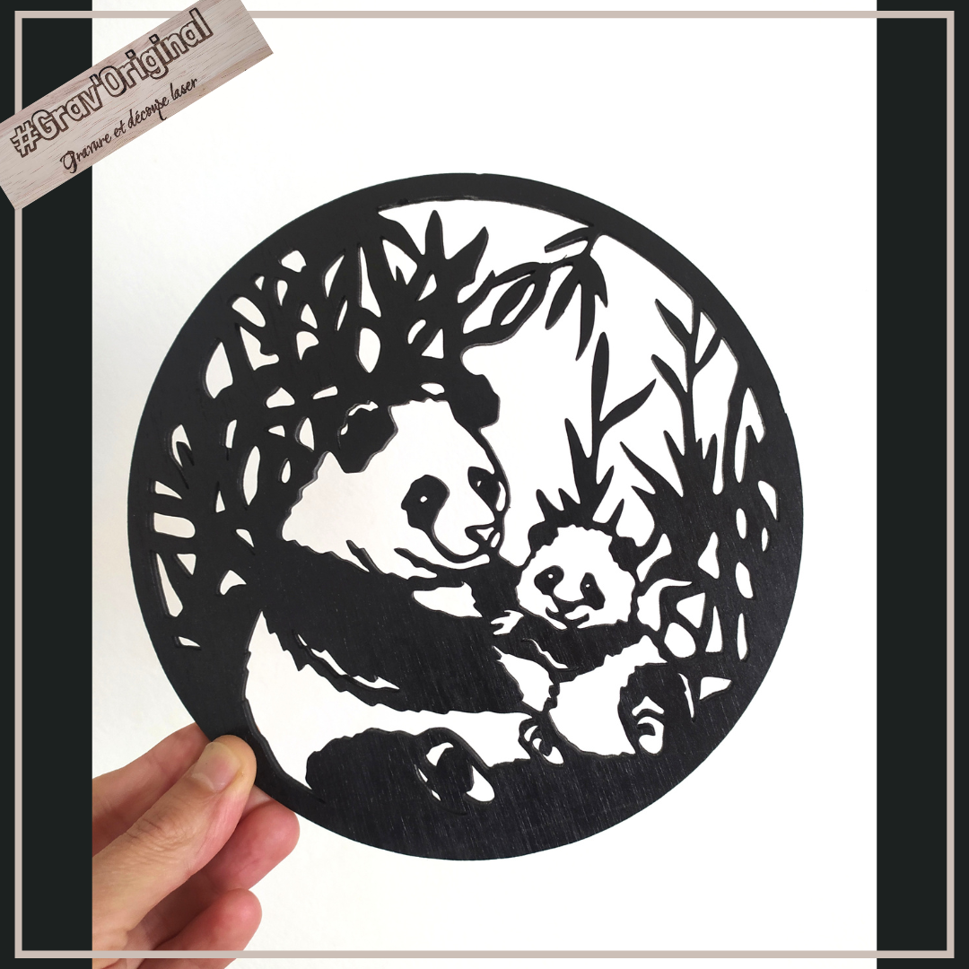 Décoration murale en bois "famille panda"