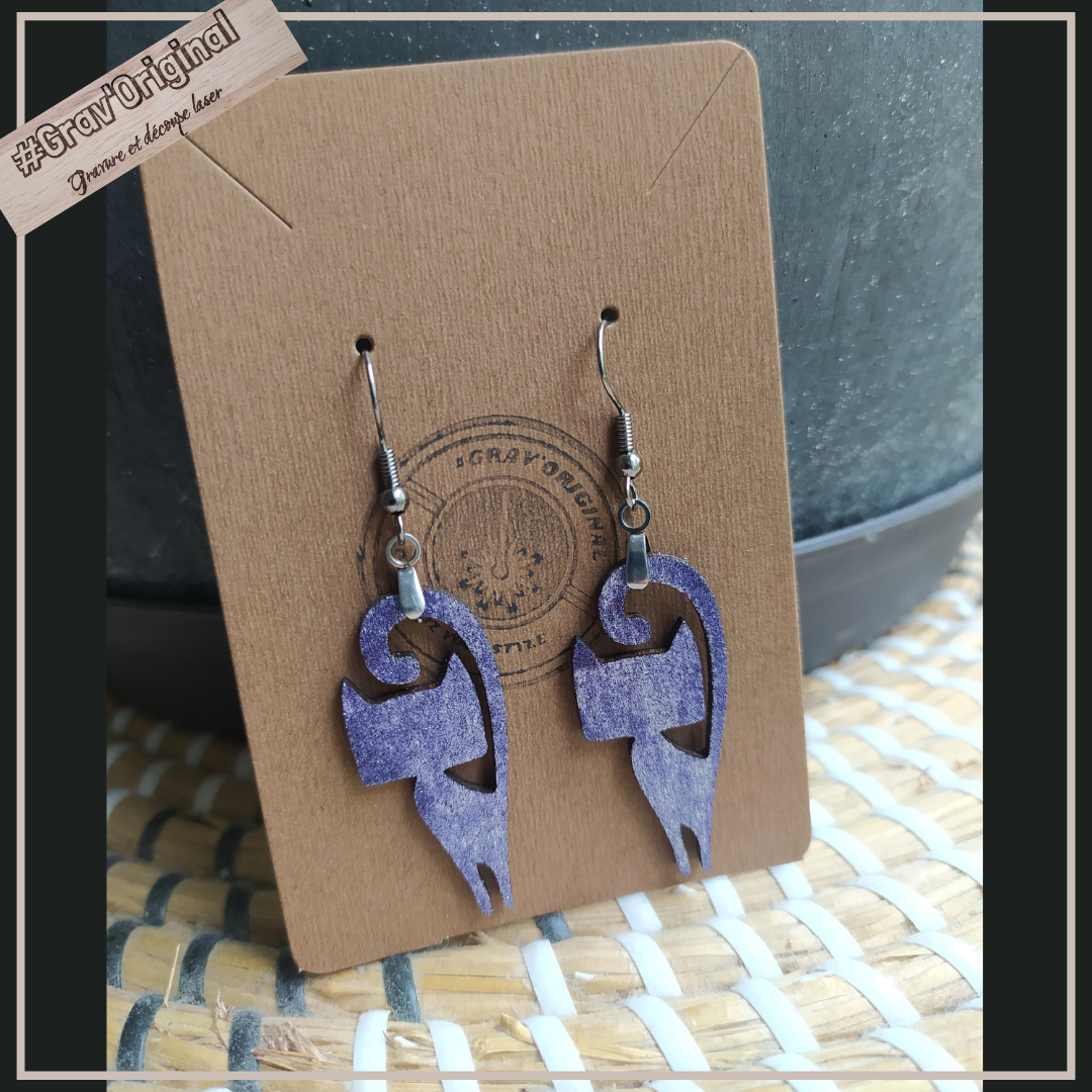 Boucles d'oreilles "chat" - en bois ultra légère 