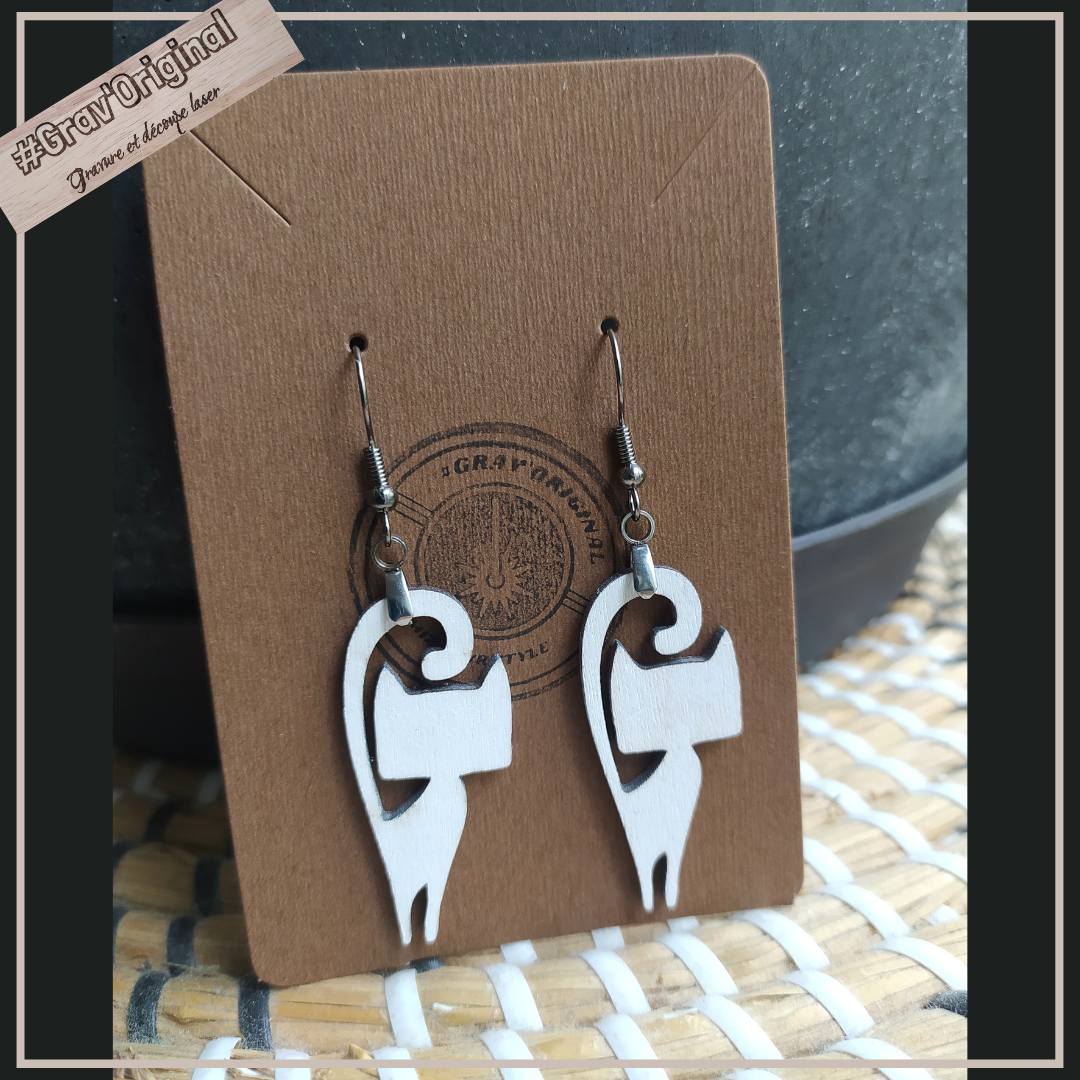 Boucles d'oreilles "chat" - en bois ultra légère 
