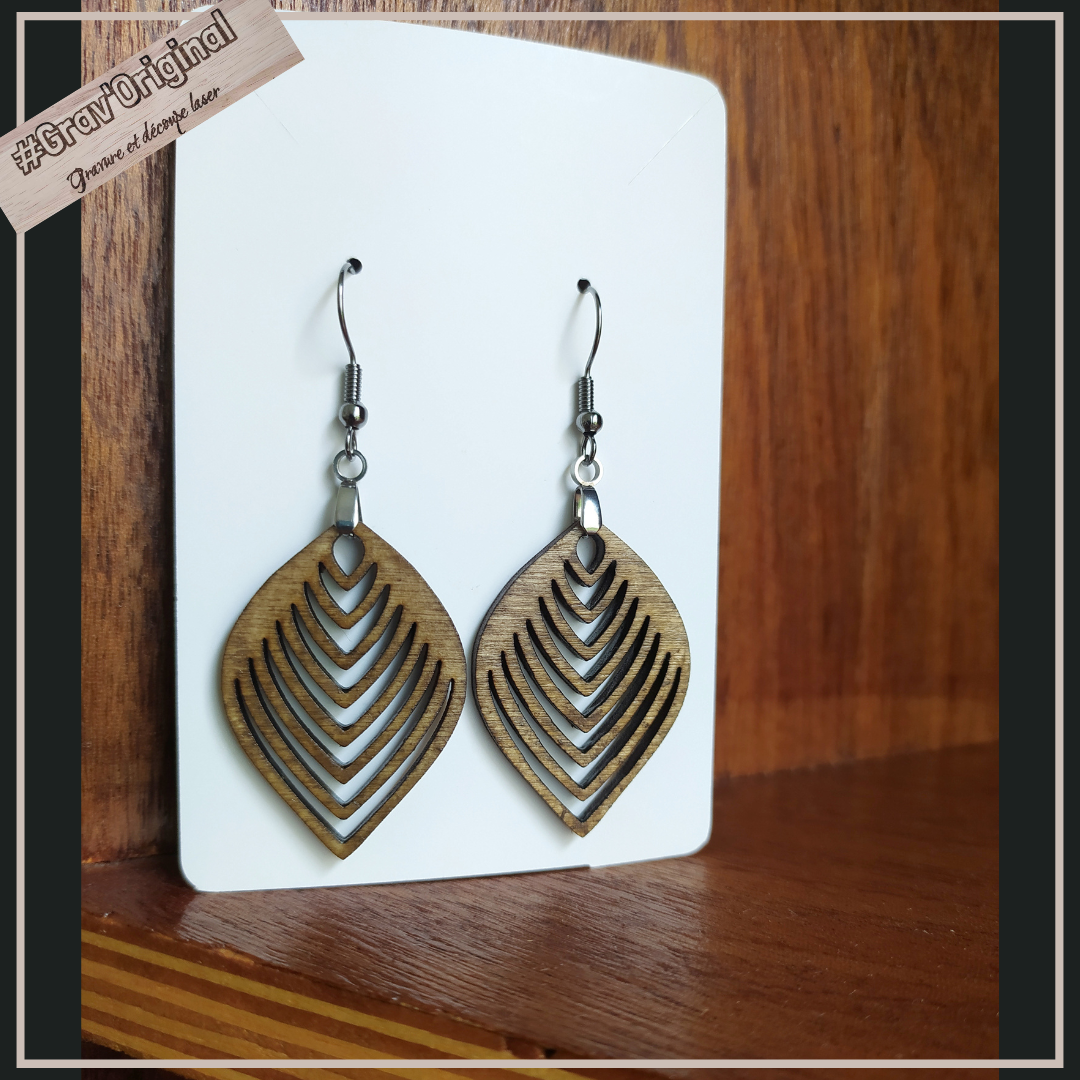 Boucles d'oreille en bois #27 - très légères - fabrication artisanale faite en France