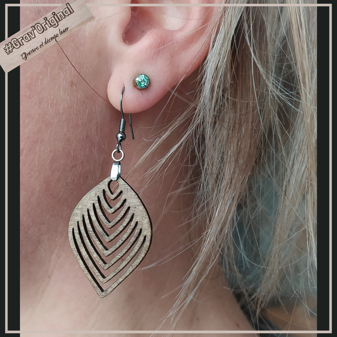 Boucles d'oreille en bois #27 - très légères - fabrication artisanale faite en France