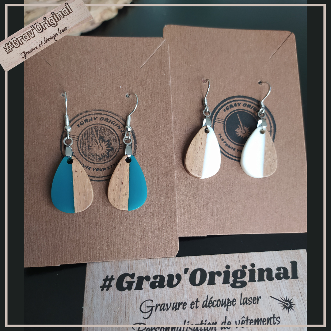 Boucles d'oreille en bois et résine