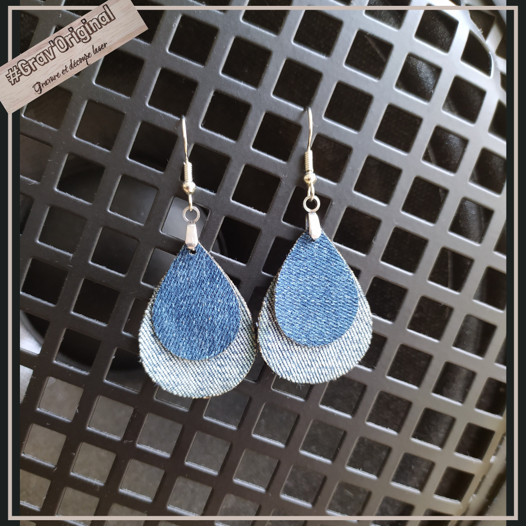 Boucles d'oreille en jean -  super légères, fabrication artisanale faite en France
