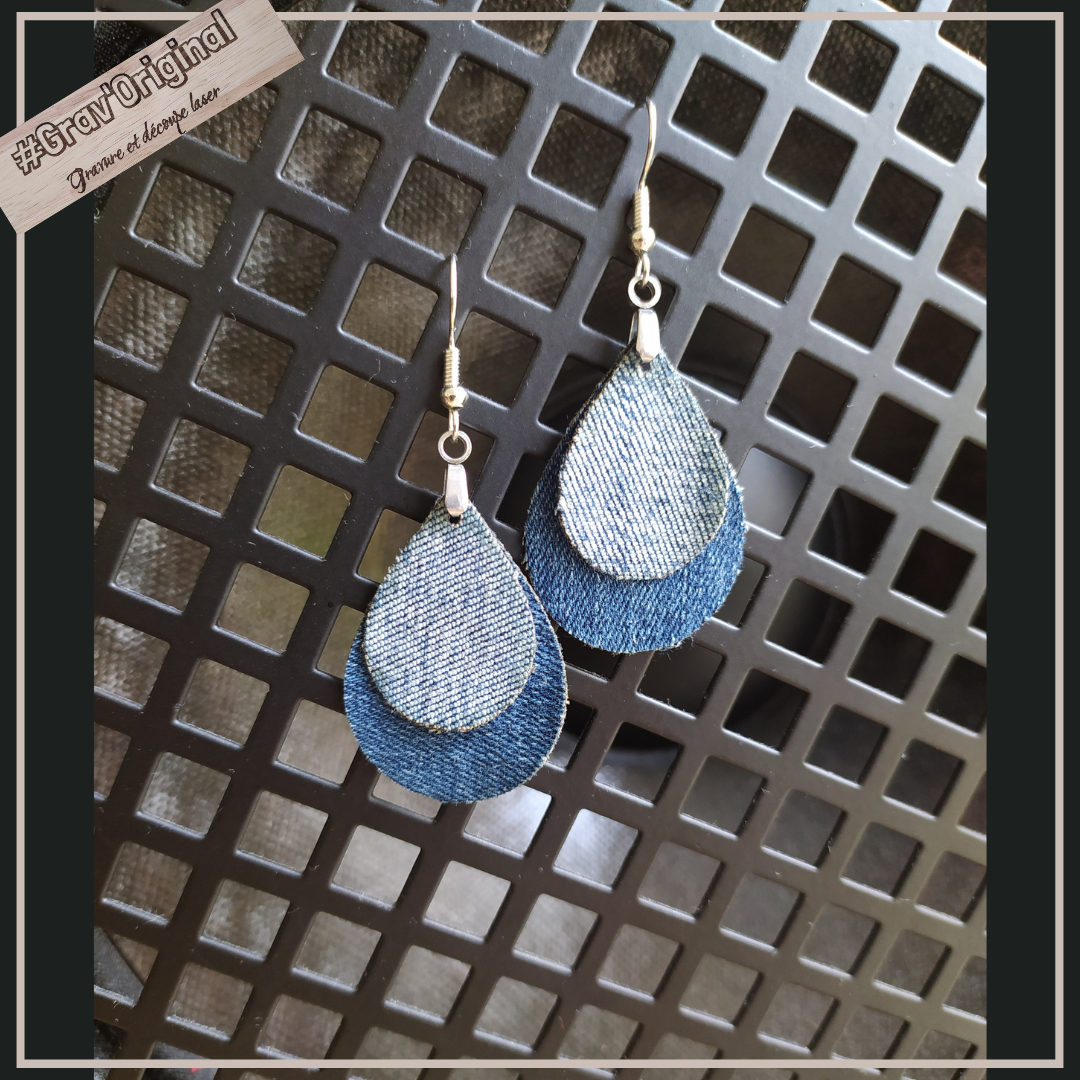 Boucles d'oreille en jean -  super légères, fabrication artisanale faite en France