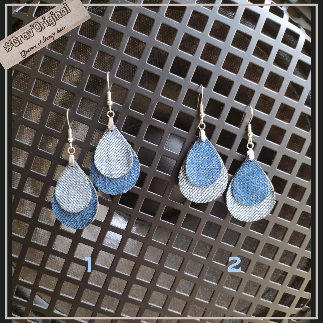 Boucles d'oreille en jean -  super légères, fabrication artisanale faite en France
