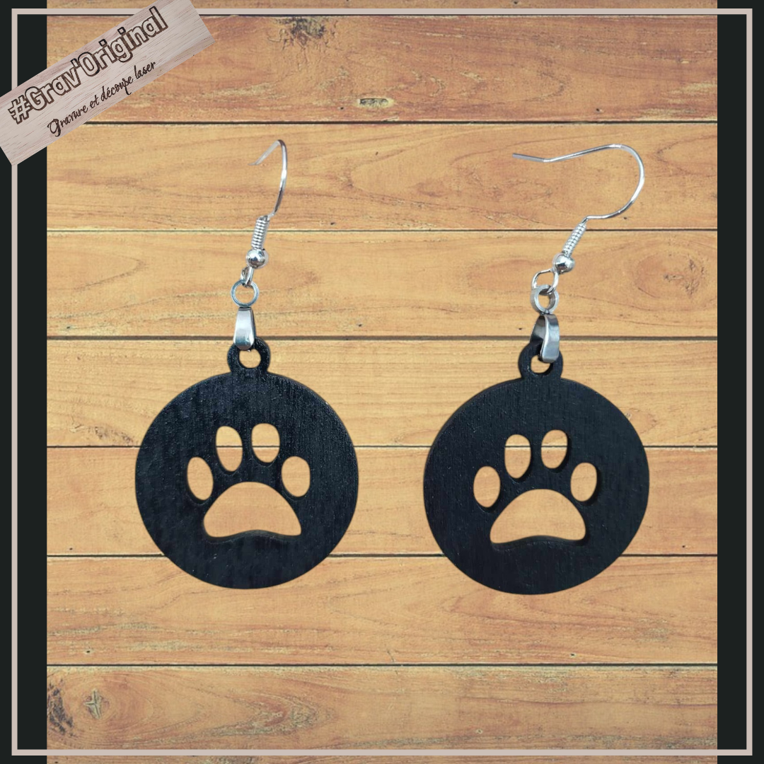 Boucles d'oreilles "patte de chat" - en bois ultra légère