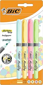 Surligneurs BIC highlighter grip Pastel x4