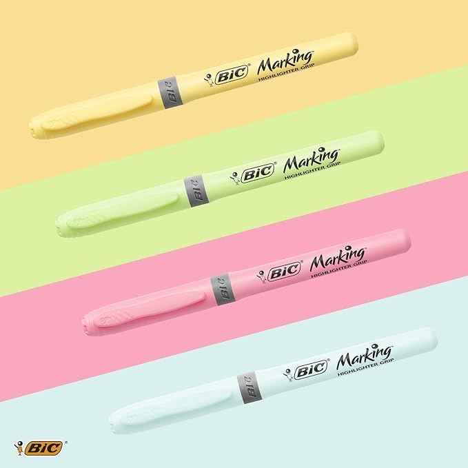 Surligneurs BIC highlighter grip Pastel x4