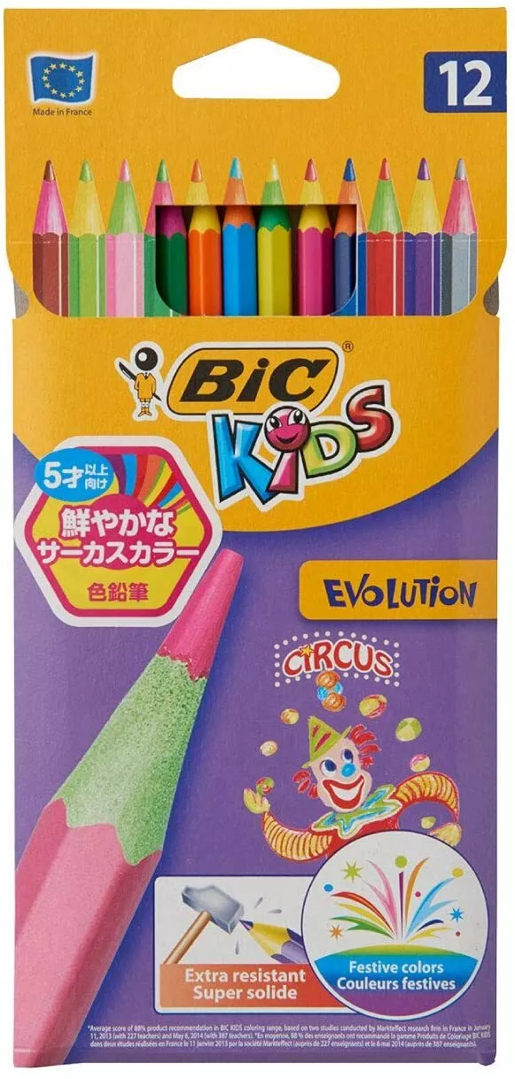 Crayons de Couleur BIC Kids évolution très résistants x12