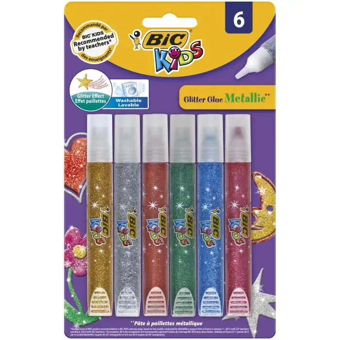 Colle pailletée métallisée BIC Kids glitter glue Metallic x6