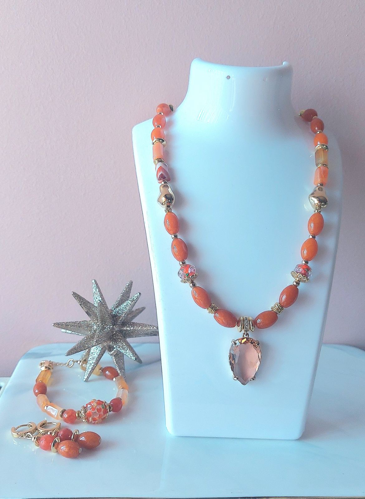  Σετ Κοσμημάτων με Πορτοκαλί Αχάτη