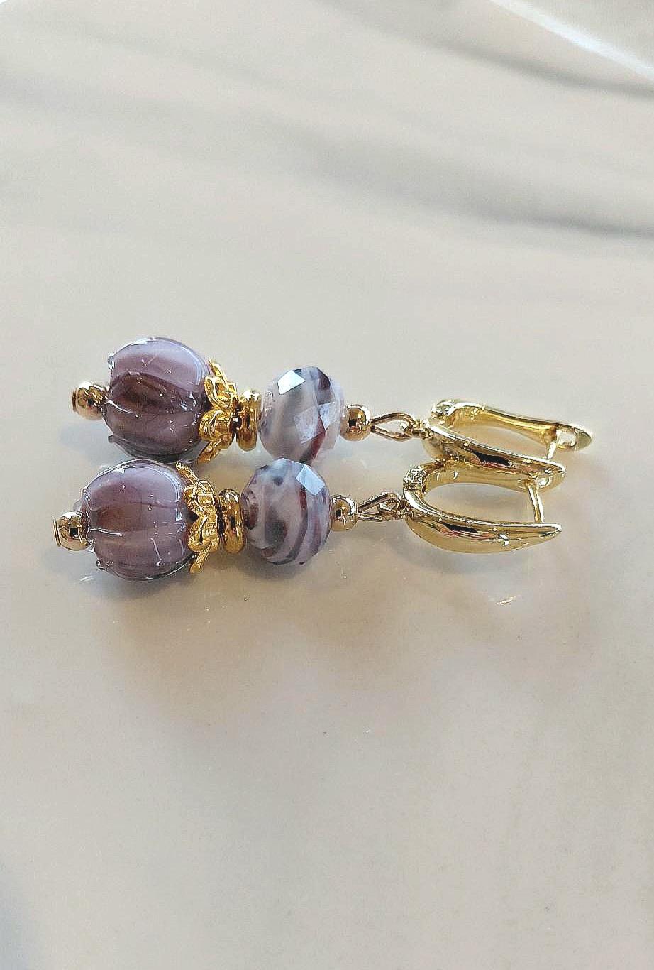 Σκουλαρίκια με κρύσταλλο Murano 💜