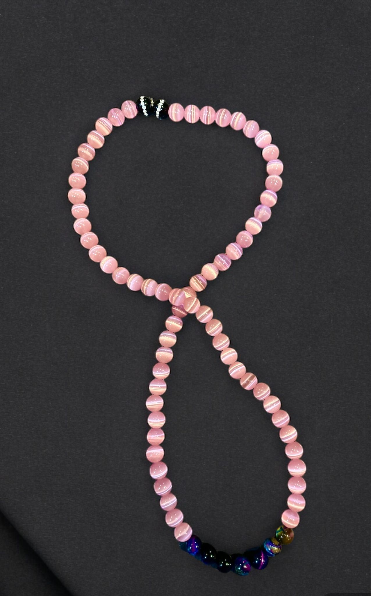 7 Lion Beaded Rose Quartz and Galaxy Tiger Eye Wrap Bracelet/Necklace