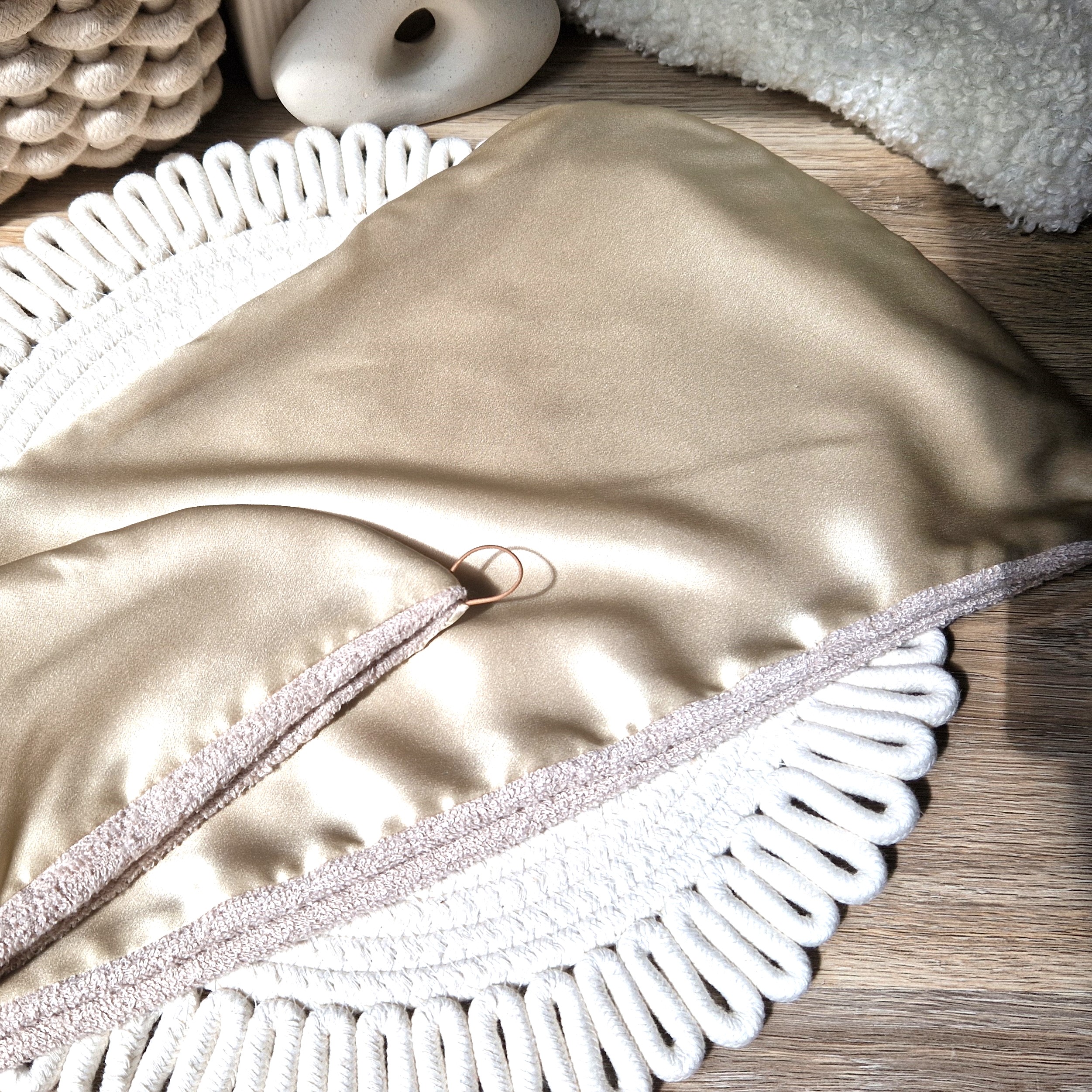 Šampaninis dvipusis plaukų rankšluostis