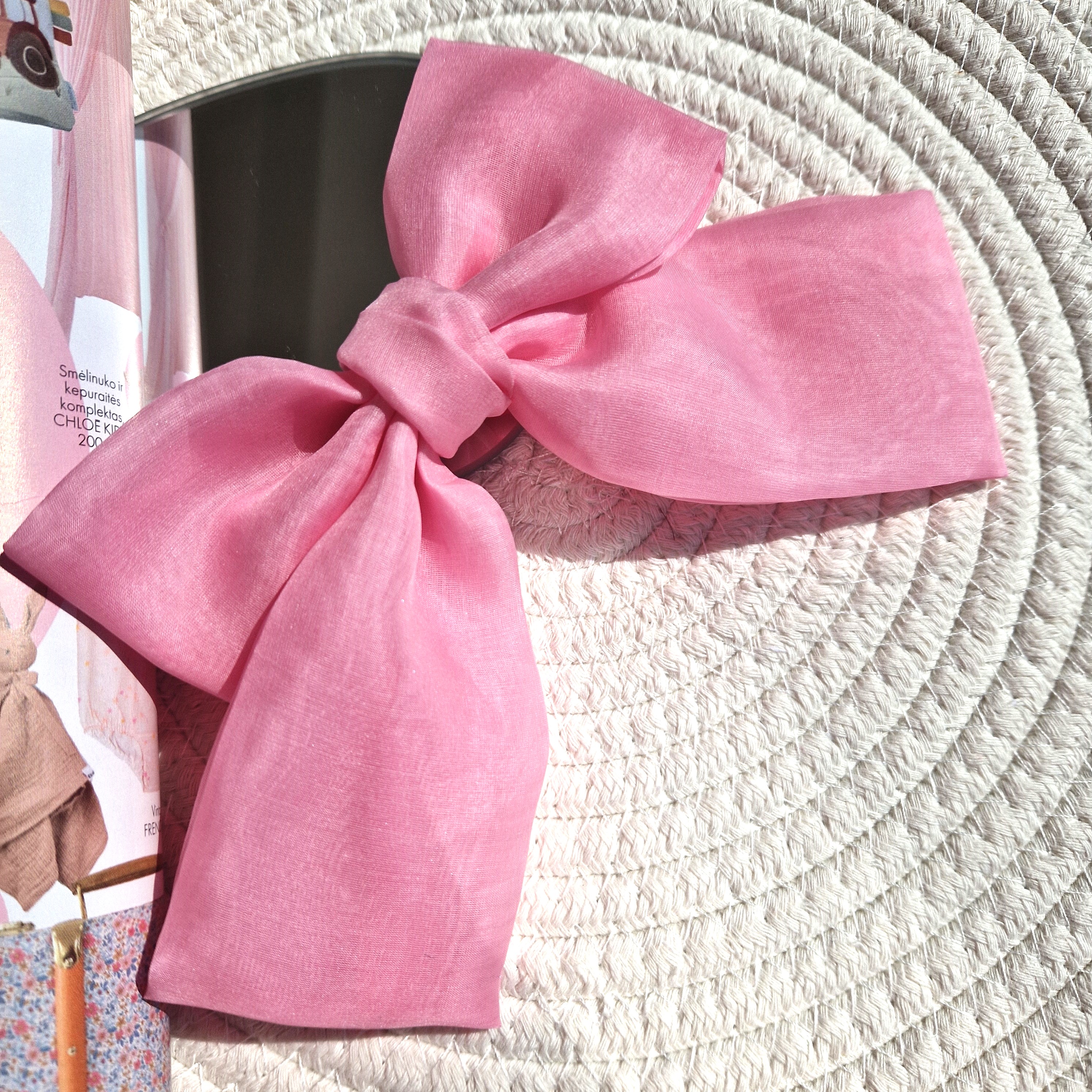 Rožinis organzos šilko kaspinas