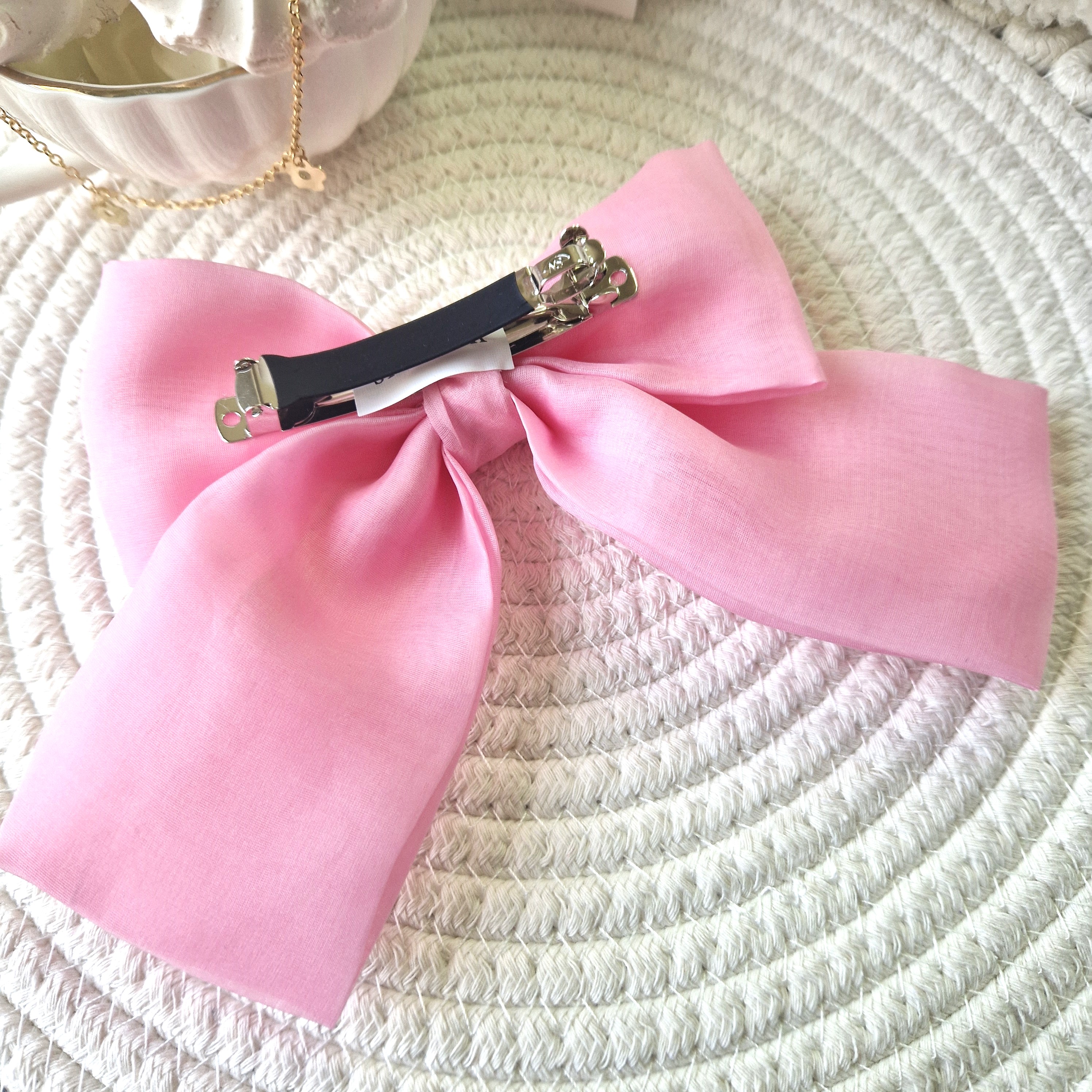 Rožinis organzos šilko kaspinas