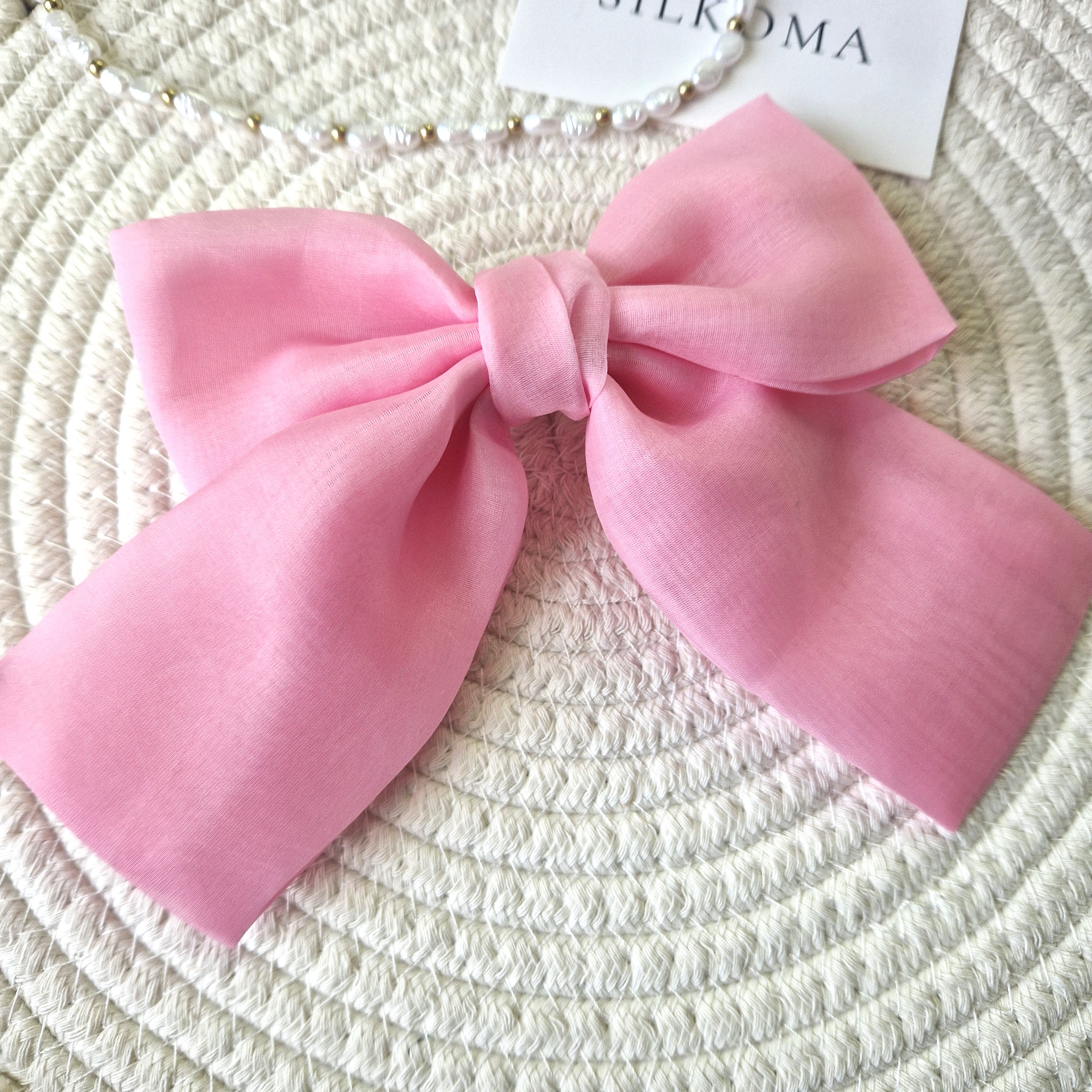 Rožinis organzos šilko kaspinas