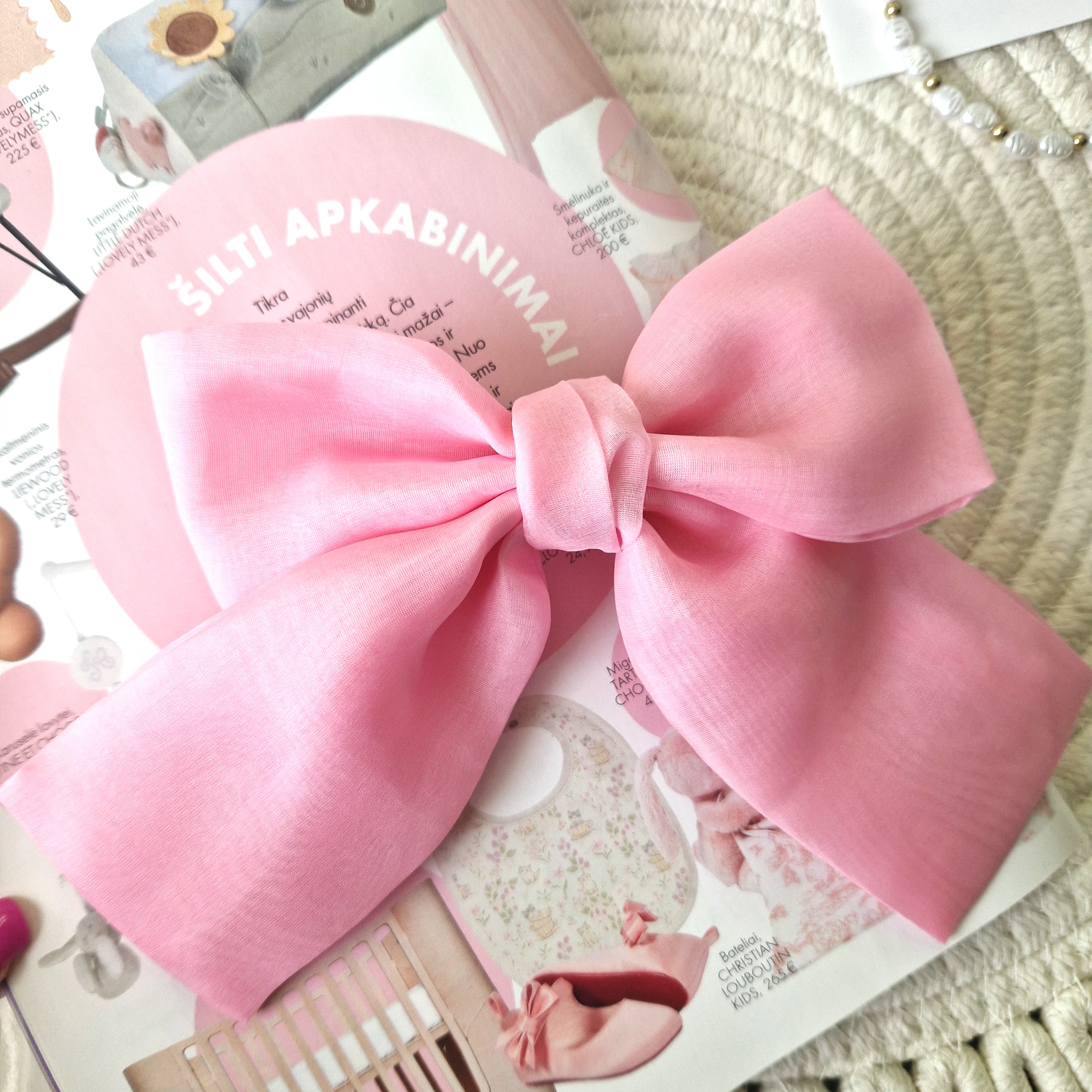 Rožinis organzos šilko kaspinas