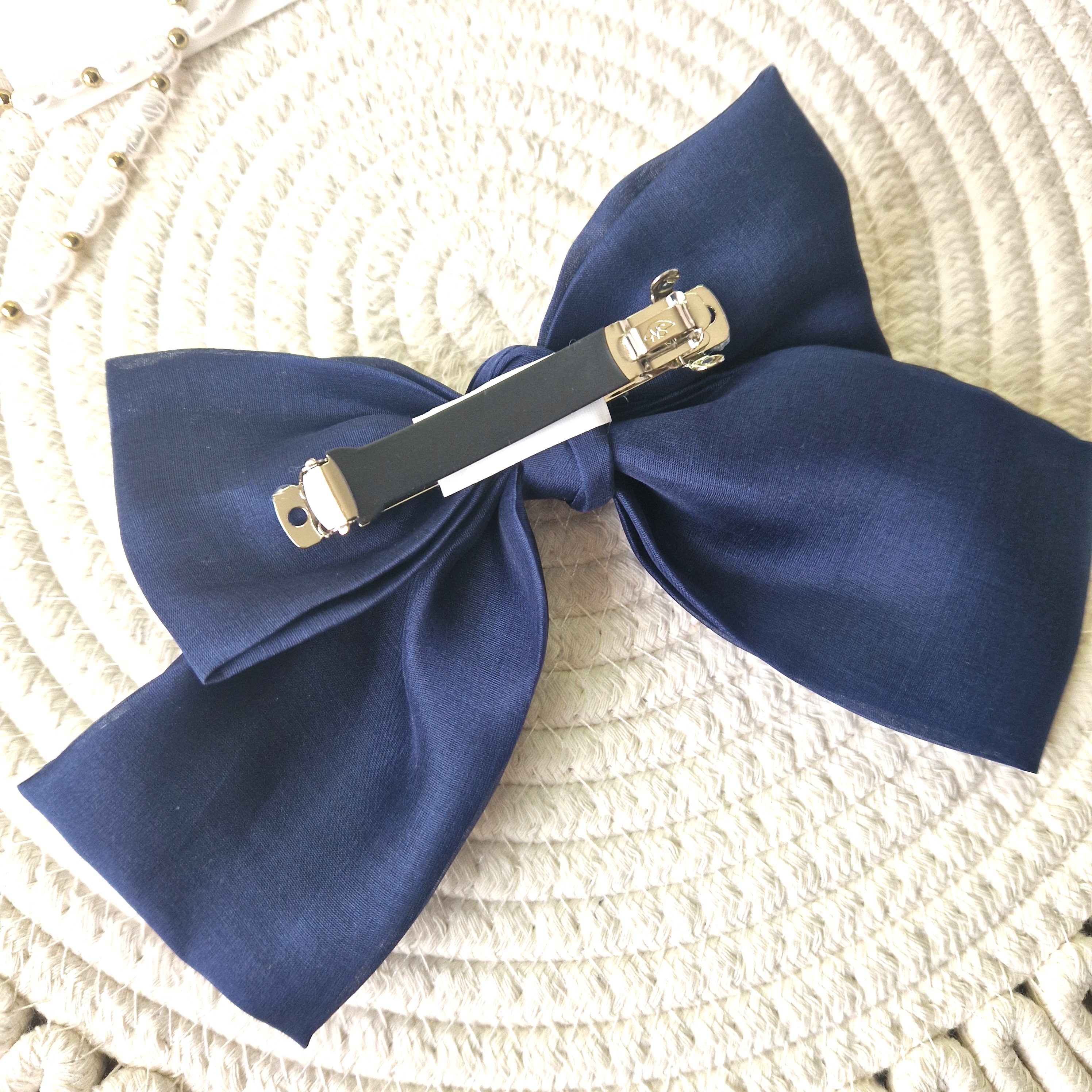 Mėlynas organzos šilko plaukų kaspinas