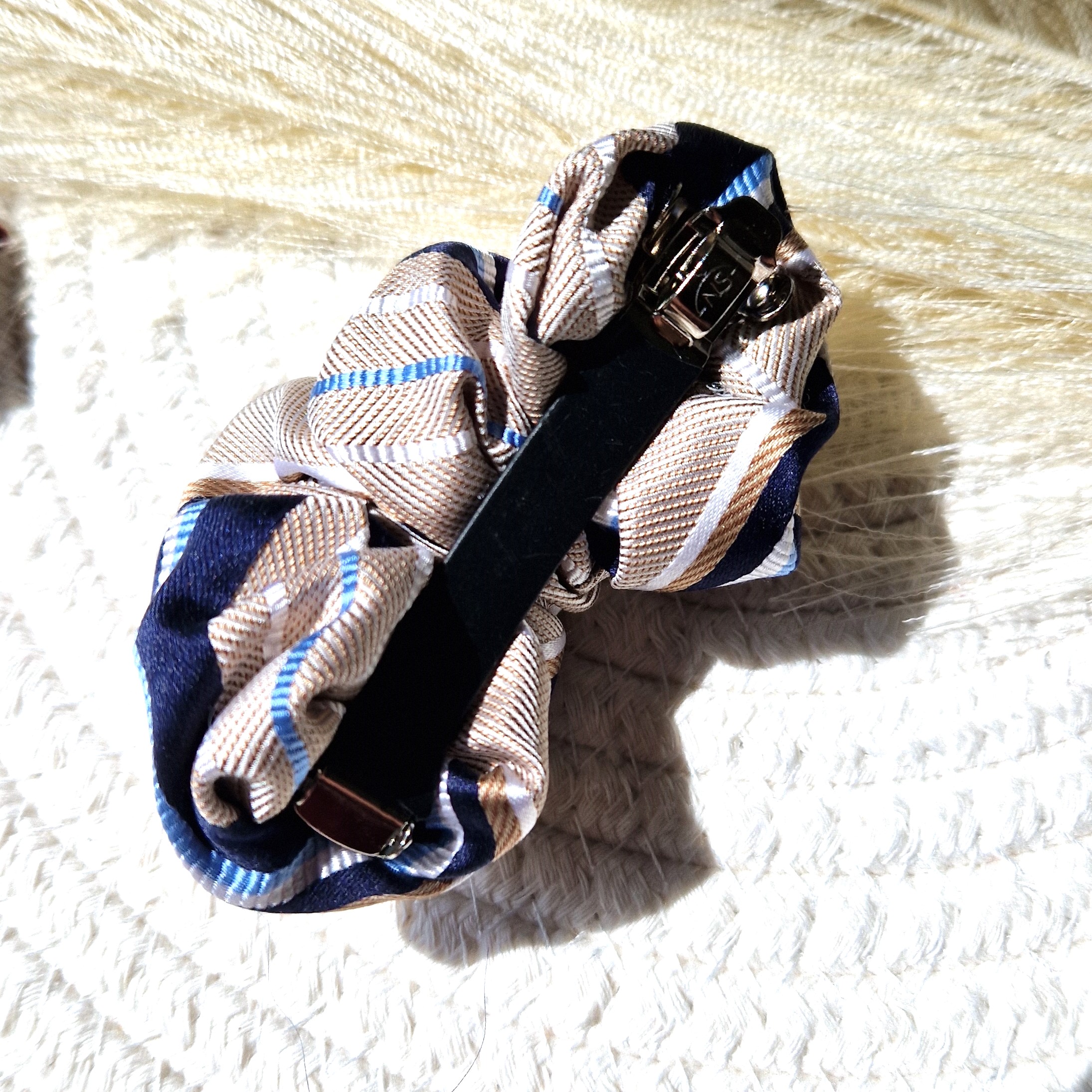 Vintažinis dryžuotas natūralaus šilko plaukų segtukas