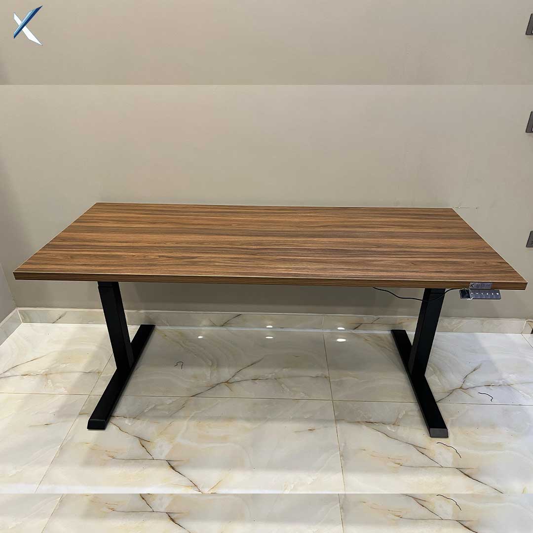 LIFT X3 | the best Smart height adjustable sit stand desk black Frame and brown wooden texture top 