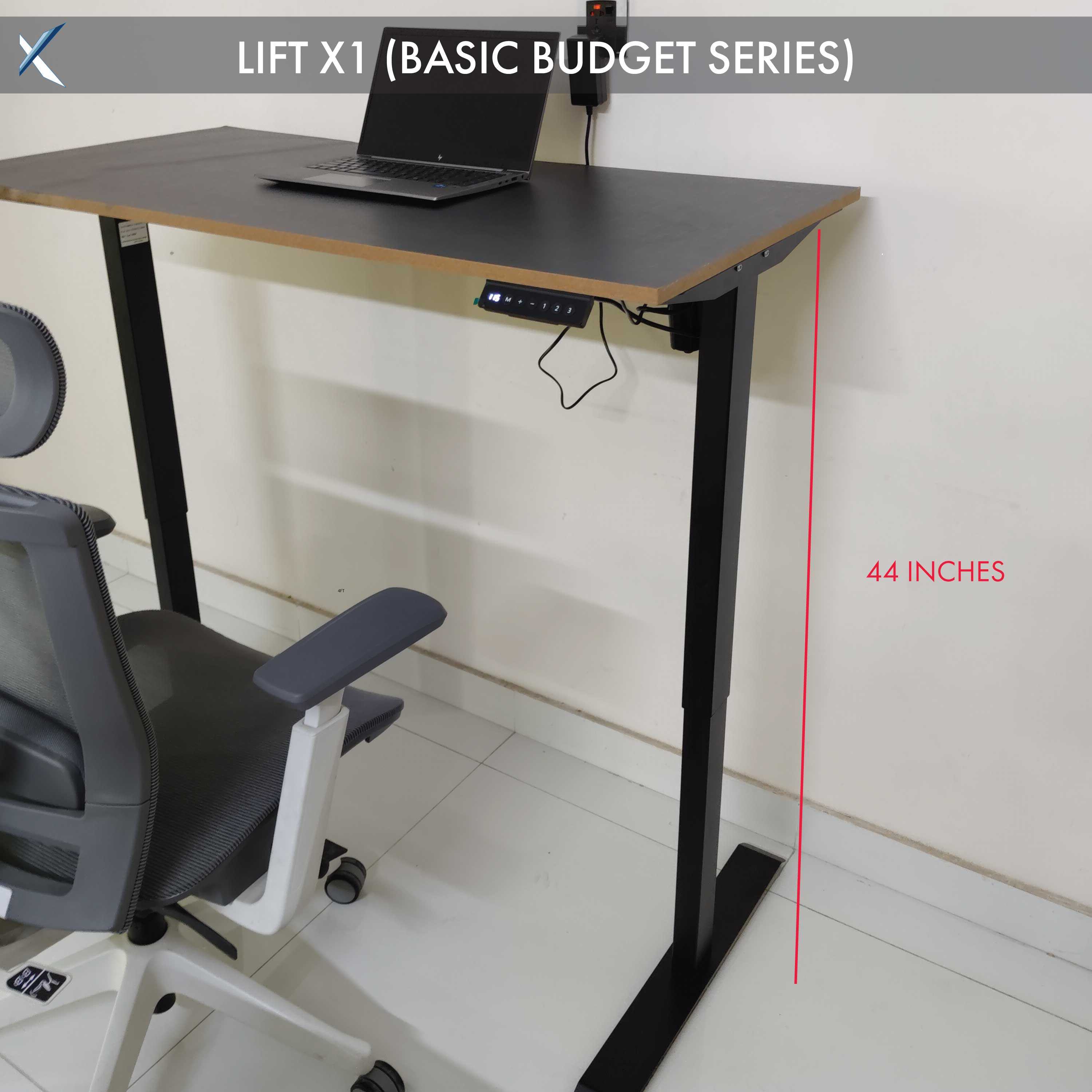 DEXX LIFT X1  | A basic entry level Single motor height adjustable desk black Frame and black top 
