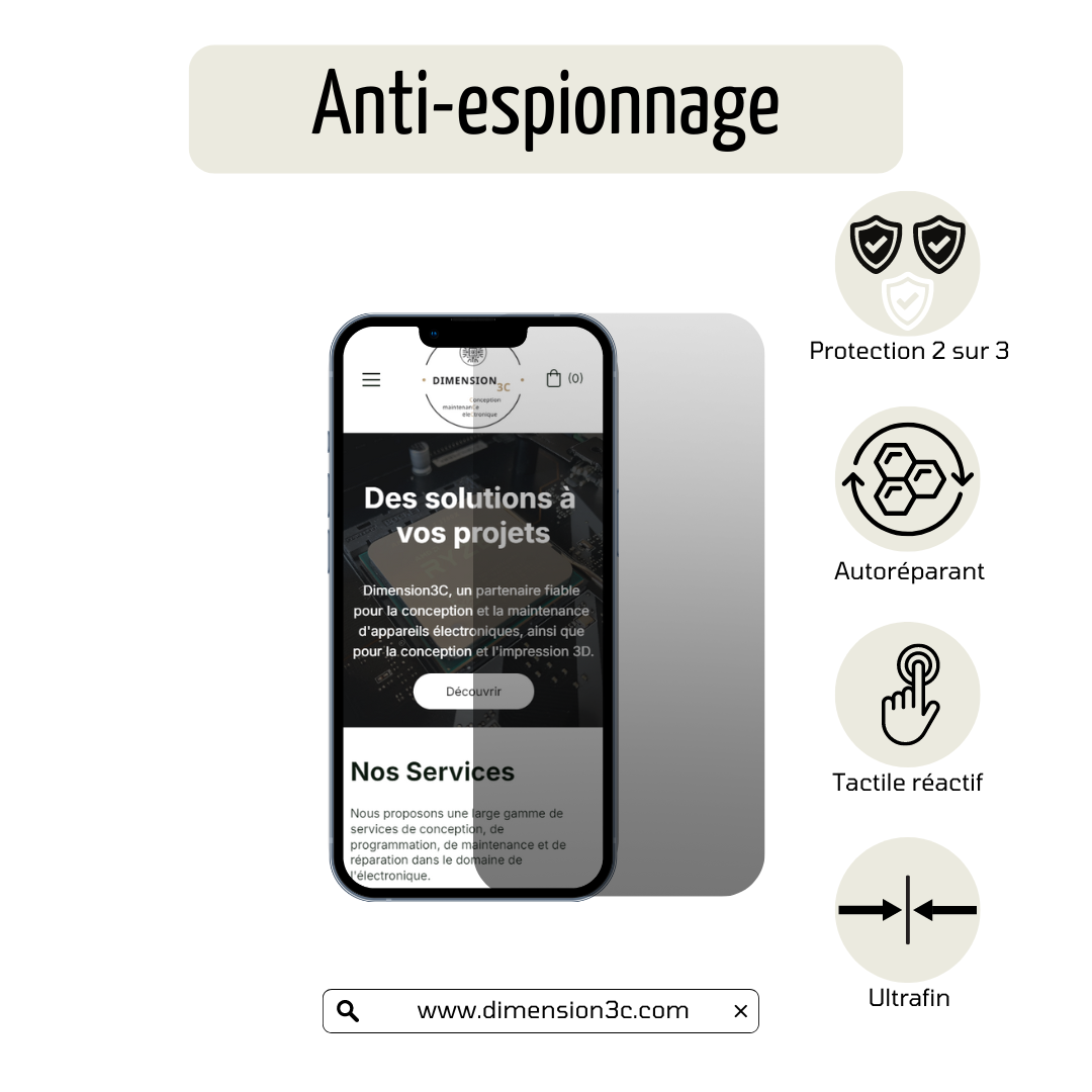 Protection d'écran hydrogel Anti-espionnage pour smartphone toute marque.