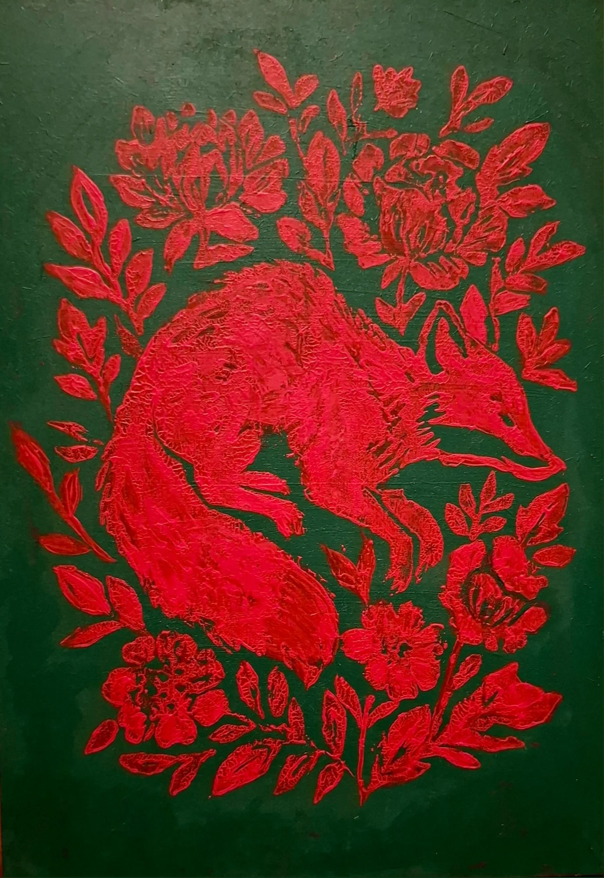 Kunstbild auf Holz  „Flower Fox “