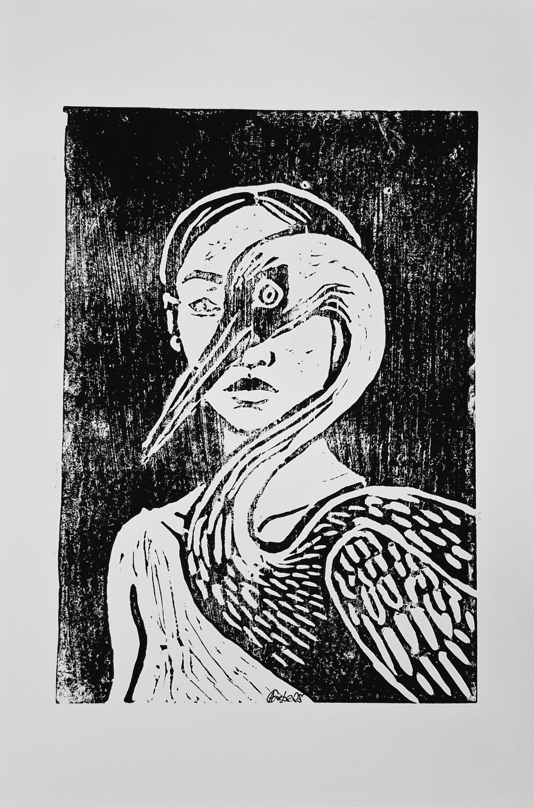 Kunstdruck: Frau und Kranich