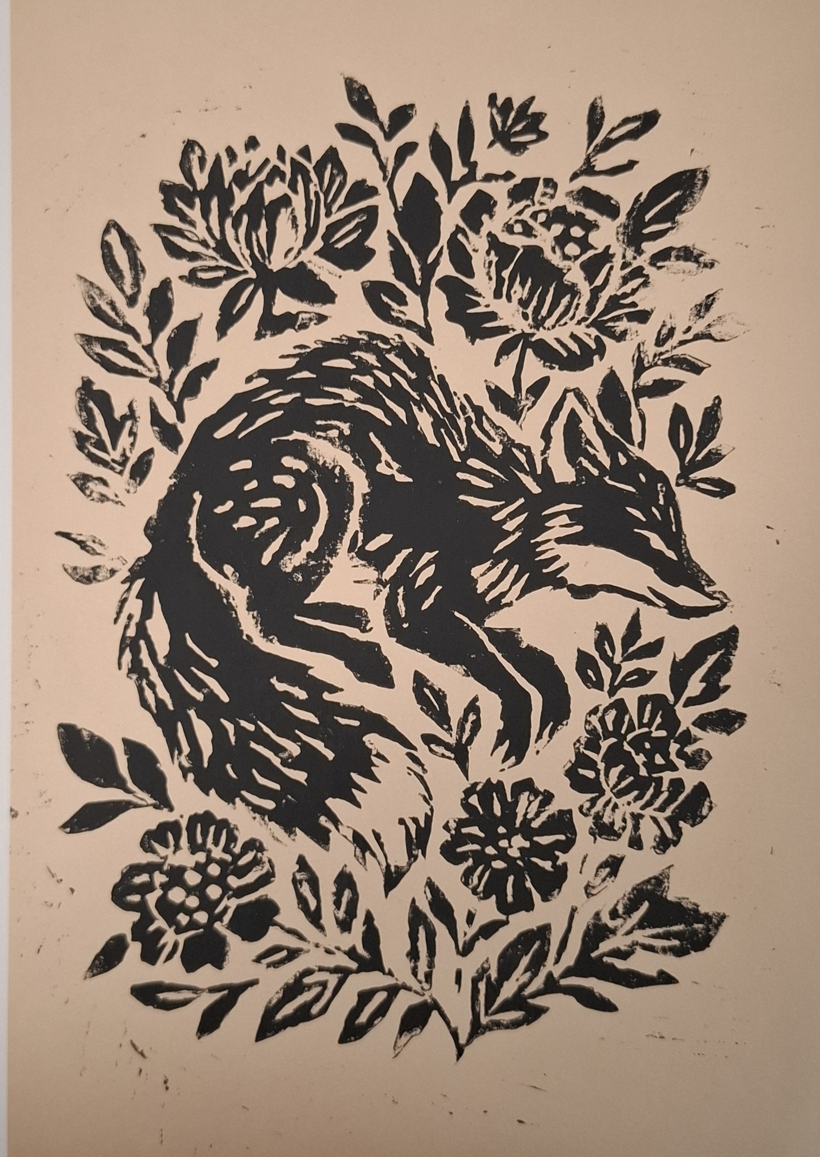 Flower Fox Linoldruck