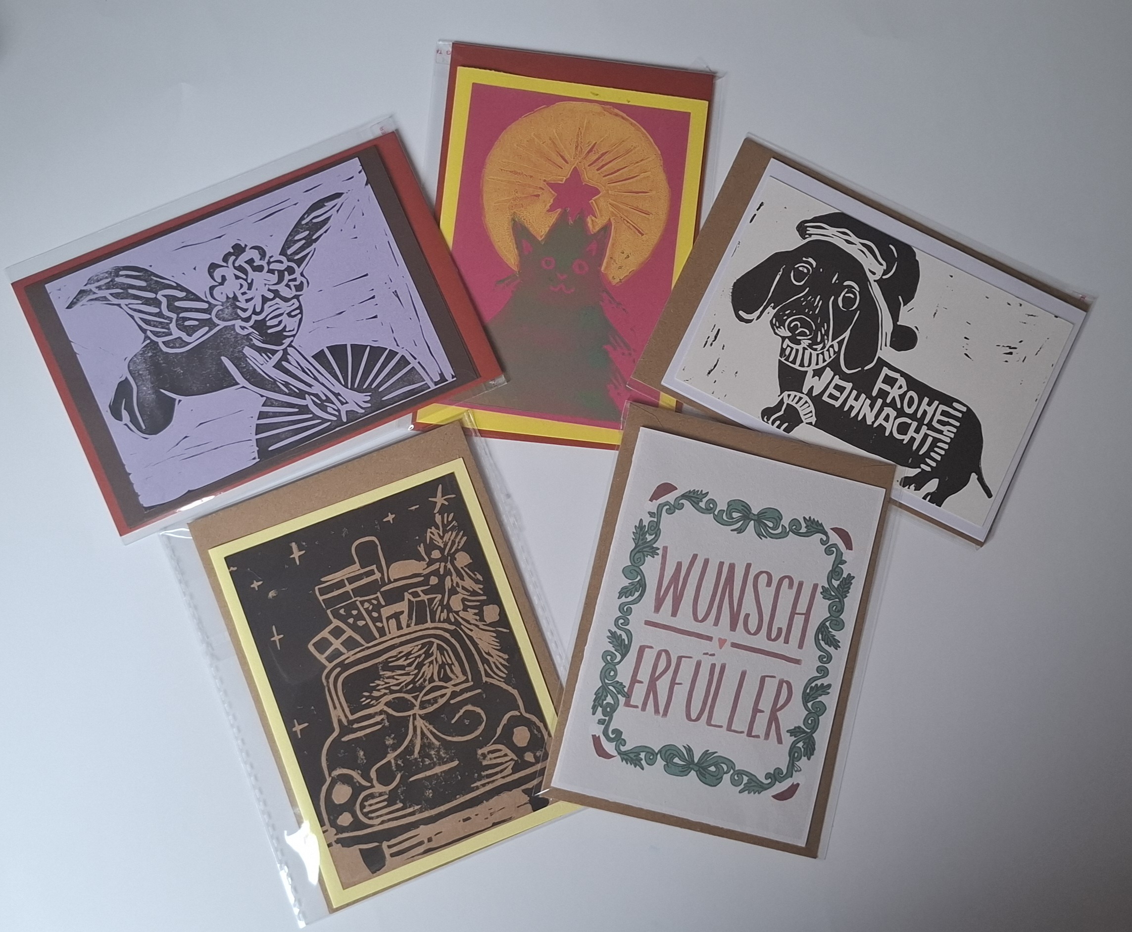 Handgefertigte  Linoldruck Weihnachtskarten 1#