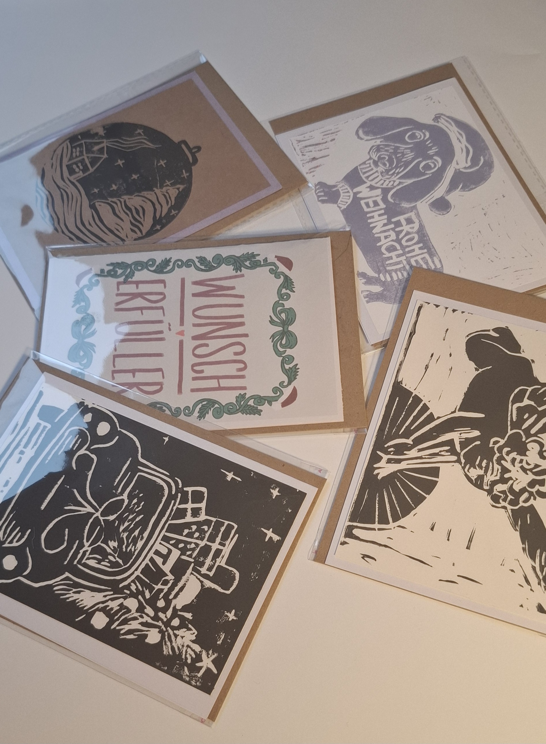 Handgemachte Linoldruck Weihnachtskarten/Grußkarten 4#
