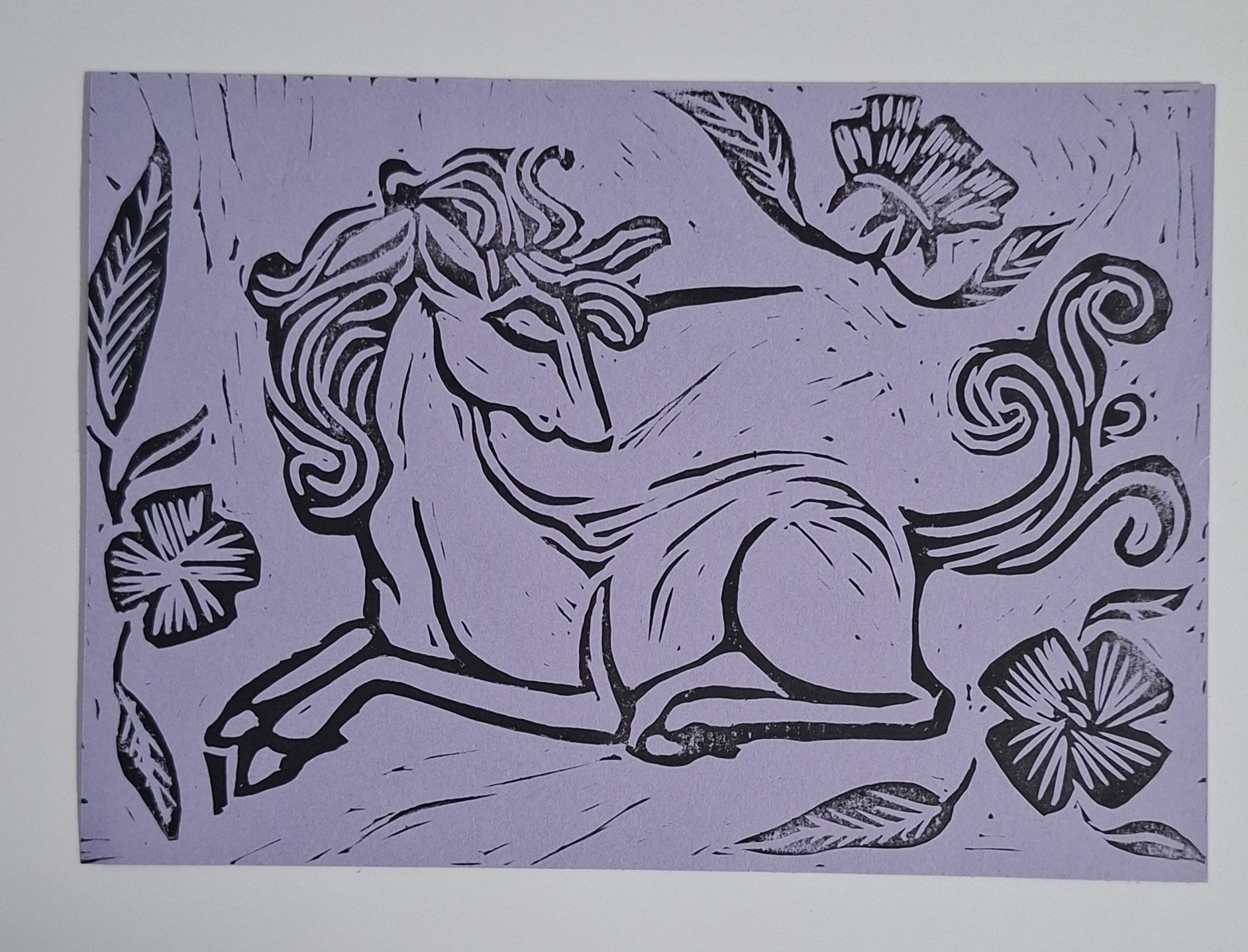 Linoldruck eines Einhorns