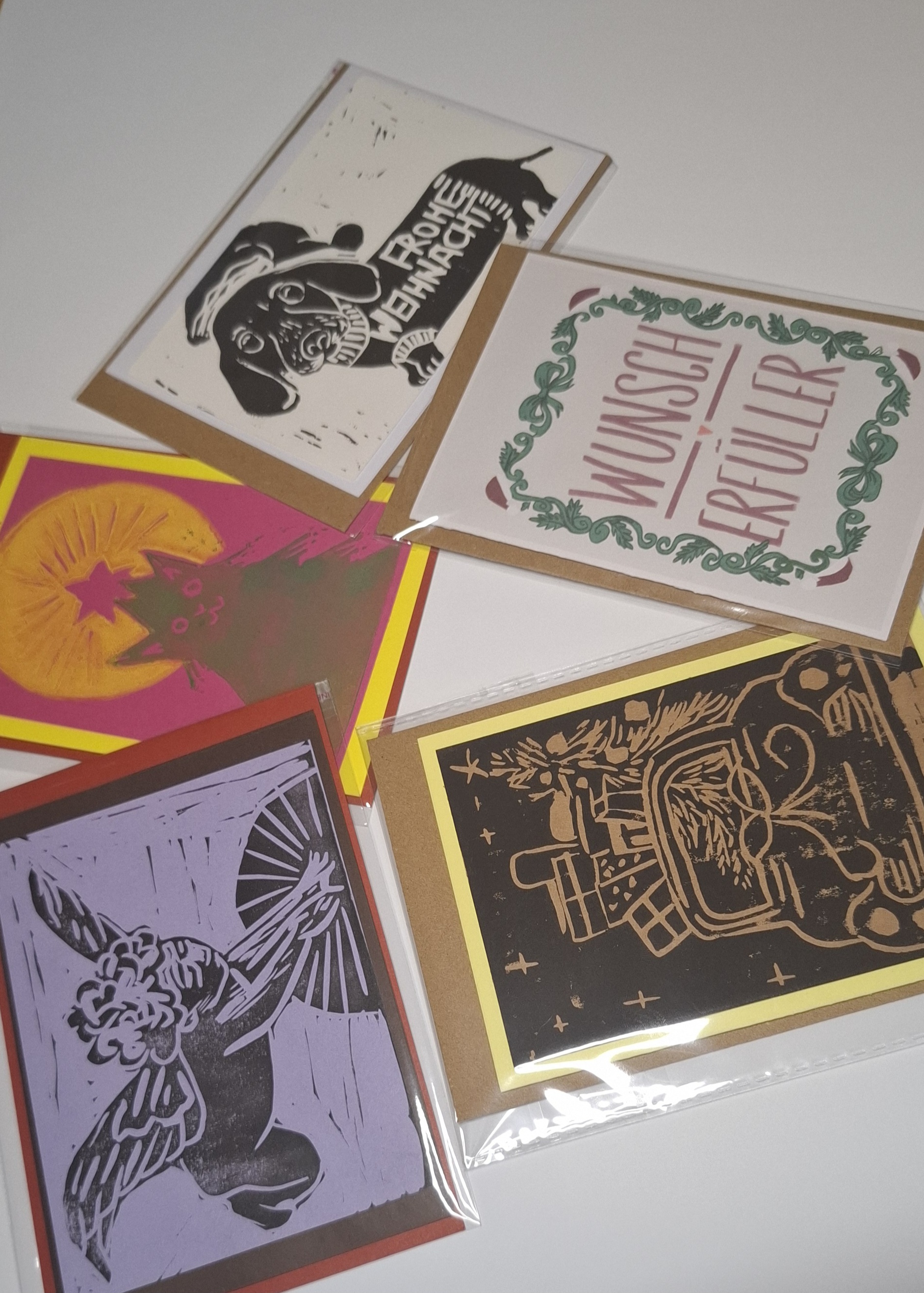 Handgefertigte  Linoldruck Weihnachtskarten 1#