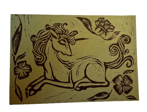 Linoldruck eines Einhorns