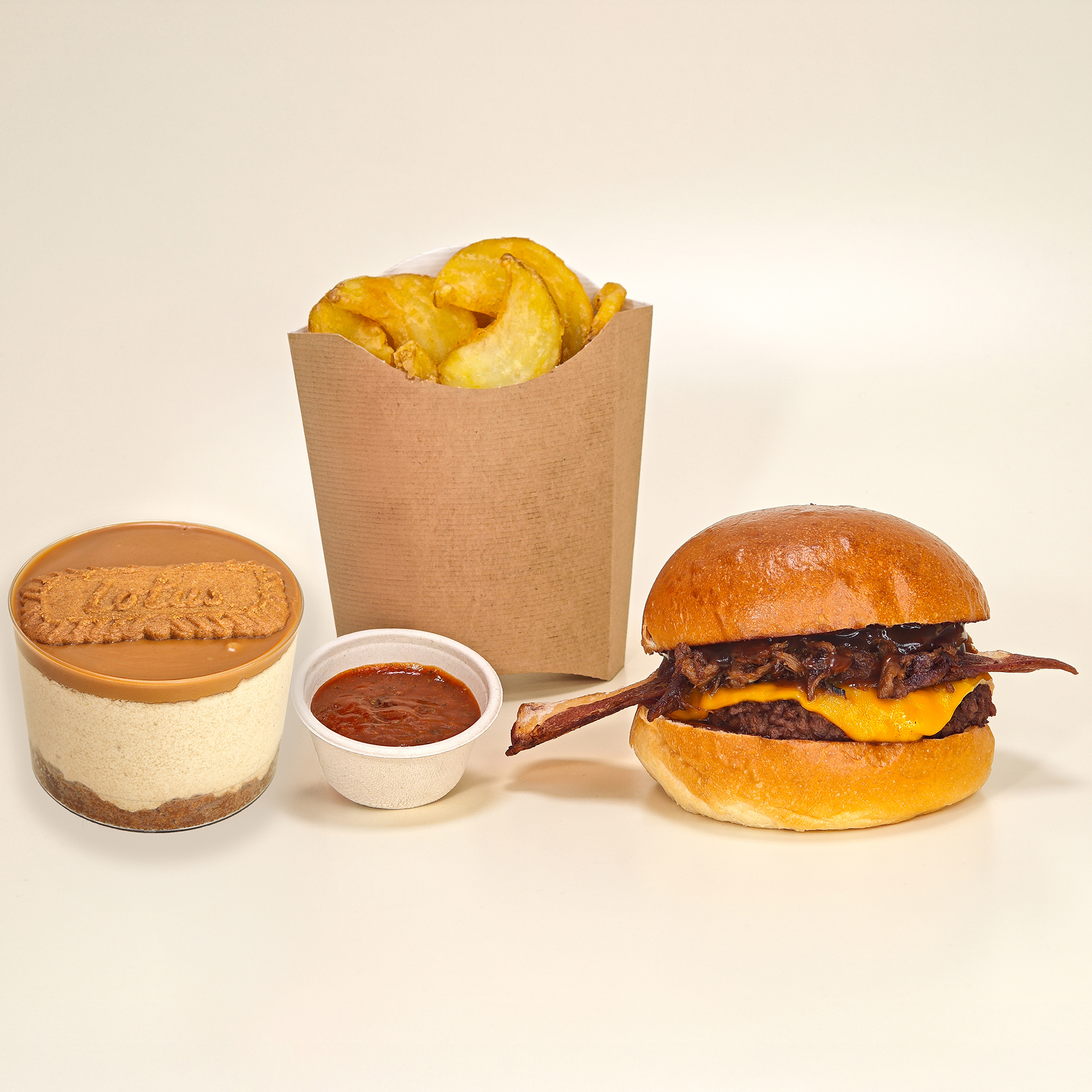 Burger a escoger+patatas+postres