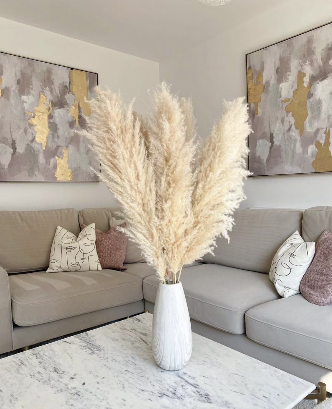 Pampas touffues naturelles crème et rosé/violacé 90cm à 120cm