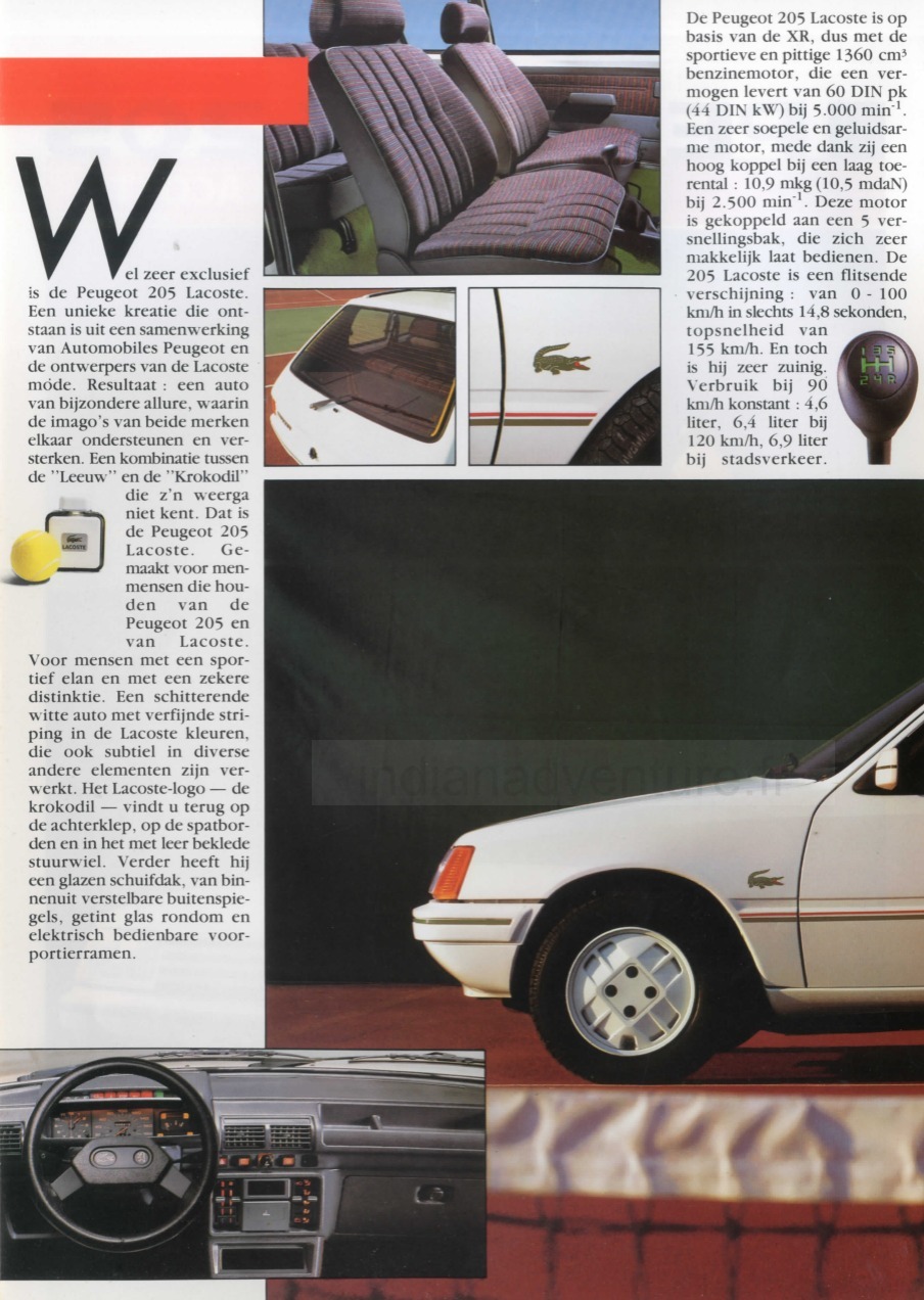 Brochure Peugeot 205 Lacoste (Belgique)