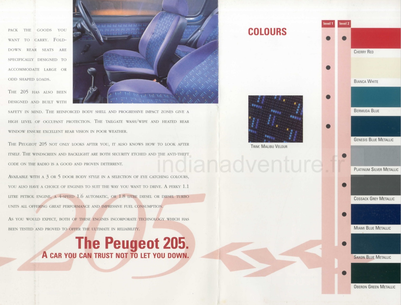 Brochure Peugeot 205  de 1996 (Royaume-Uni)