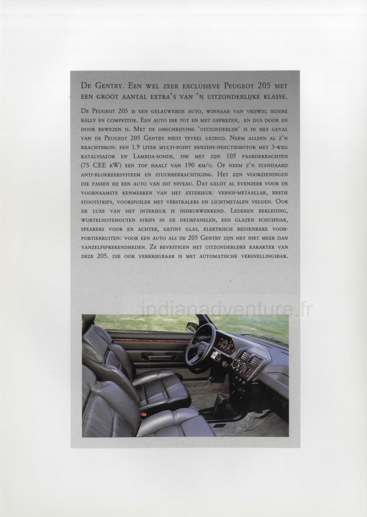 Brochure Peugeot 205 Gentry (Pays-Bas)