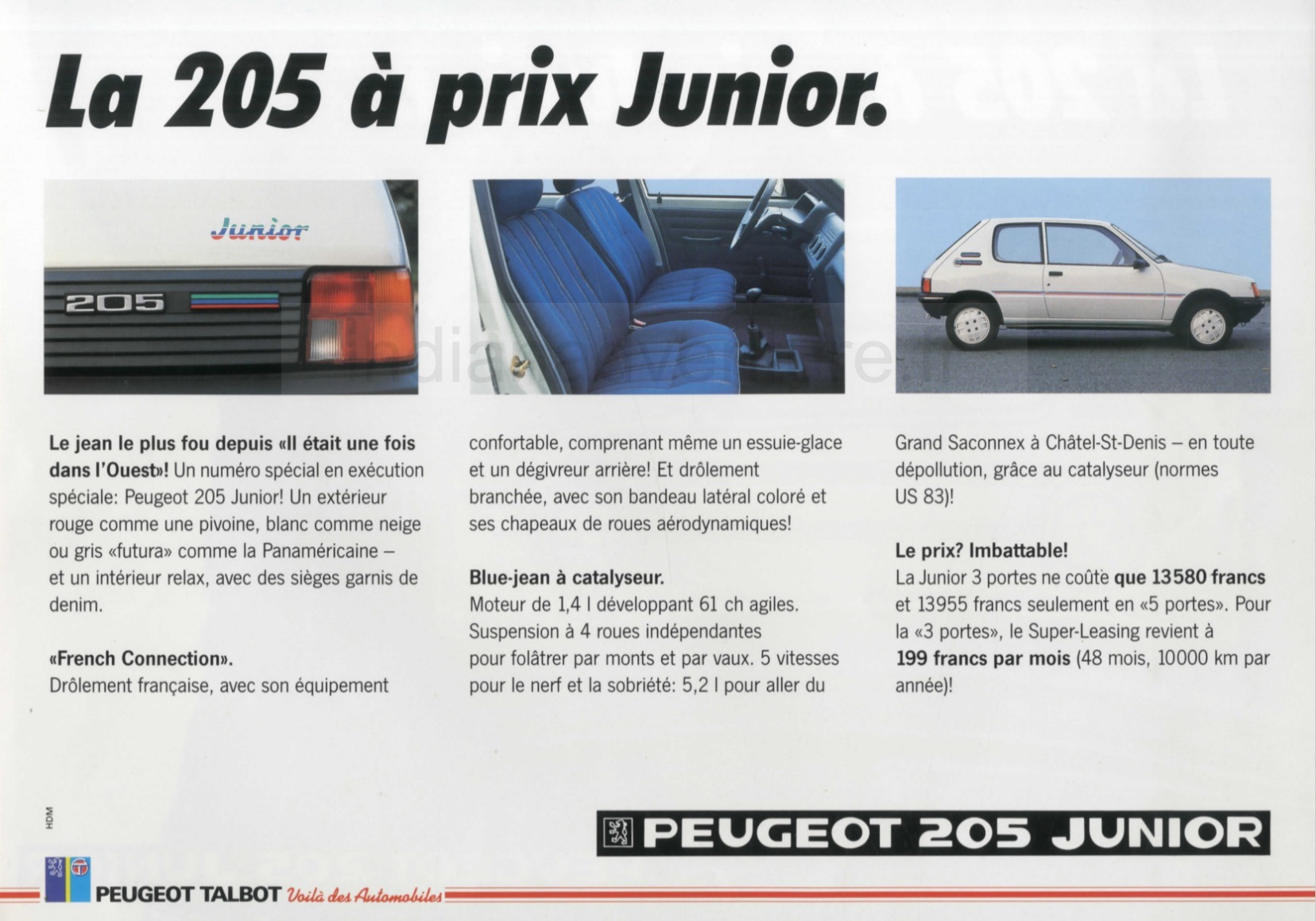 Brochure Peugeot 205 Junior (Suisse)