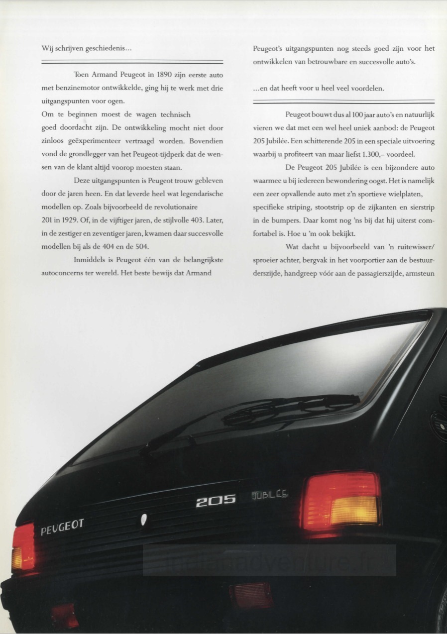 Brochure Peugeot 205 Jubilée (Pays-Bas)