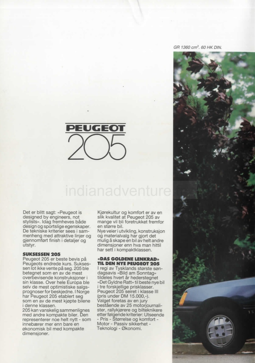 Brochure Peugeot 205 Gamme (Norvège)