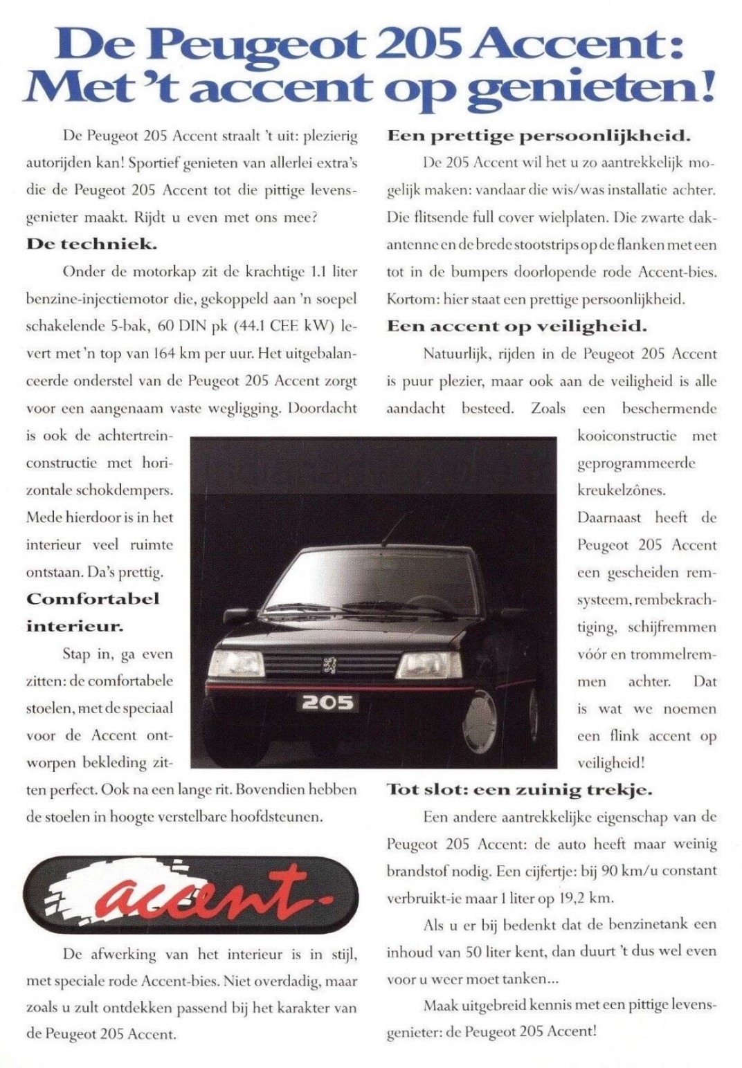 Brochure Peugeot 205 Accent (Pays-Bas)