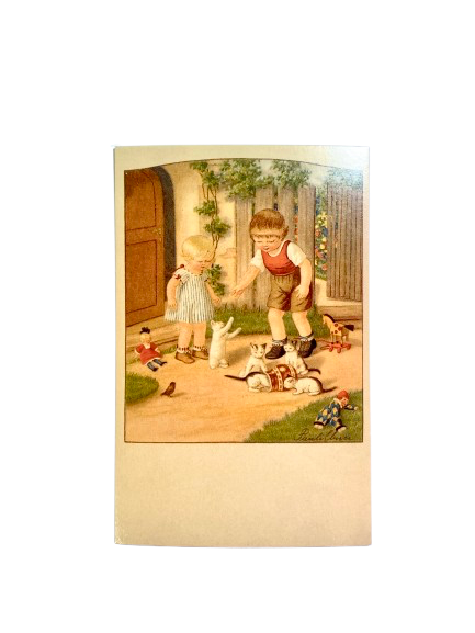 Postcard Vintage kids & kittens