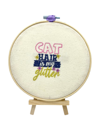 Pussolini™ embroidery art: Cat hair is my glitter (lilac)