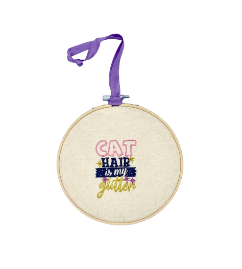 Pussolini™ embroidery art: Cat hair is my glitter (lilac)