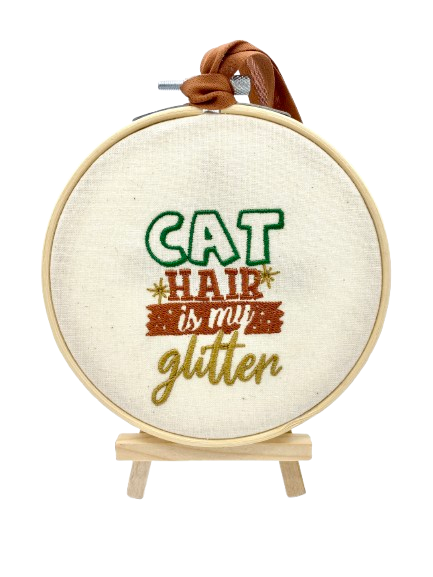 Pussolini™embroidery art: Cat hair is my glitter (browngold)