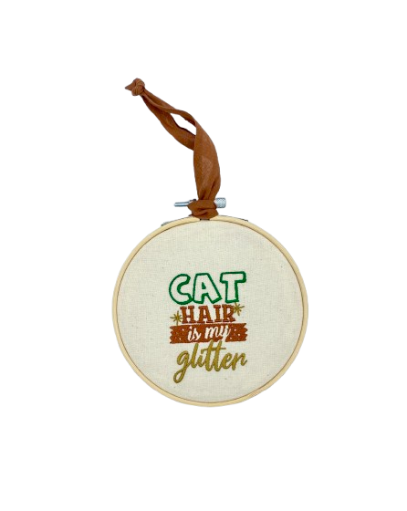 Pussolini™embroidery art: Cat hair is my glitter (browngold)