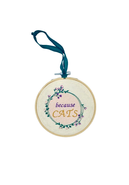 Pussolini™embroidery art: Because Cats (purple)
